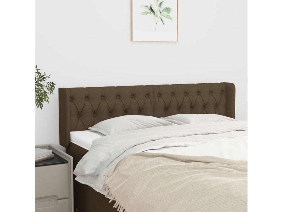 Vidaxl Cabeceira De Cama C/ Abas Tecido 163x16x78/88cm Castanho-escuro