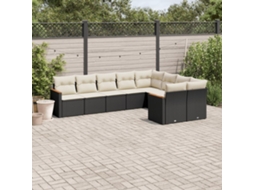 Vidaxl 9 Pcs Conjunto De Sofás P/ Jardim C/ Almofadões Vime Pe Preto