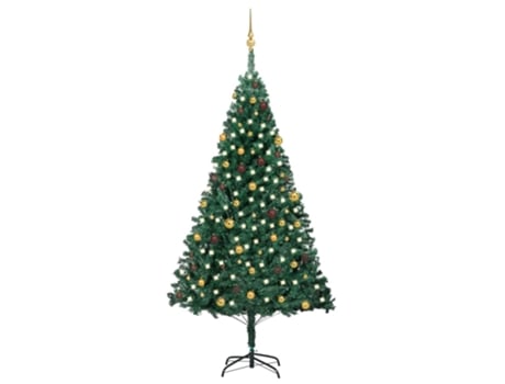 vidaXL Árvore de Natal artificial c/ luzes LED e bolas 240 cm verde