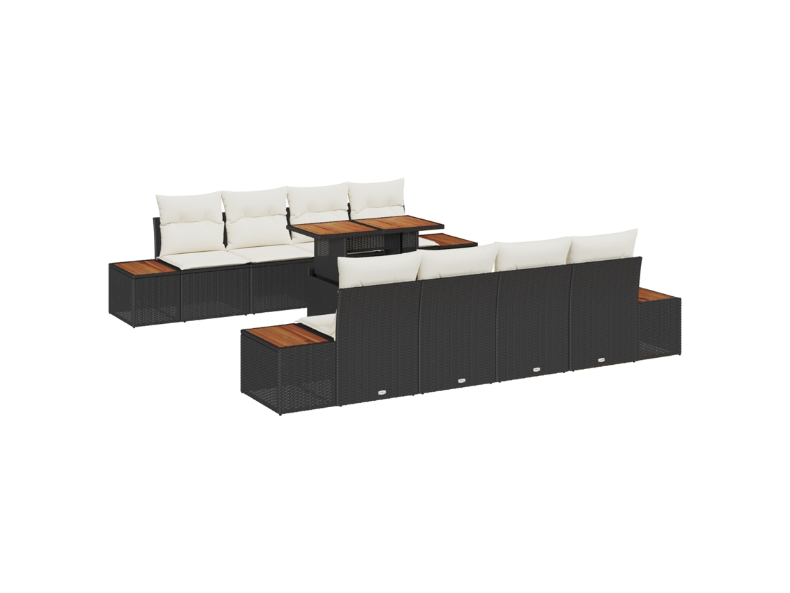 Conjunto 9 Conjunto De Sofá De Jardim Vidaxl Preto Vime Pe (100 X 55 X 73 Cm)