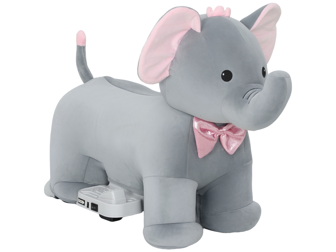 Elefante Elétrico Com Música Bateria 6v Com Toque Suave Rodas Silenciosas De Pu E Pedal 74x34x51 Cm Cinzento