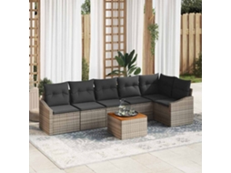 Vidaxl Conjunto De Sofá De Jardim 7 Unid. Cinzeto Vime Pe