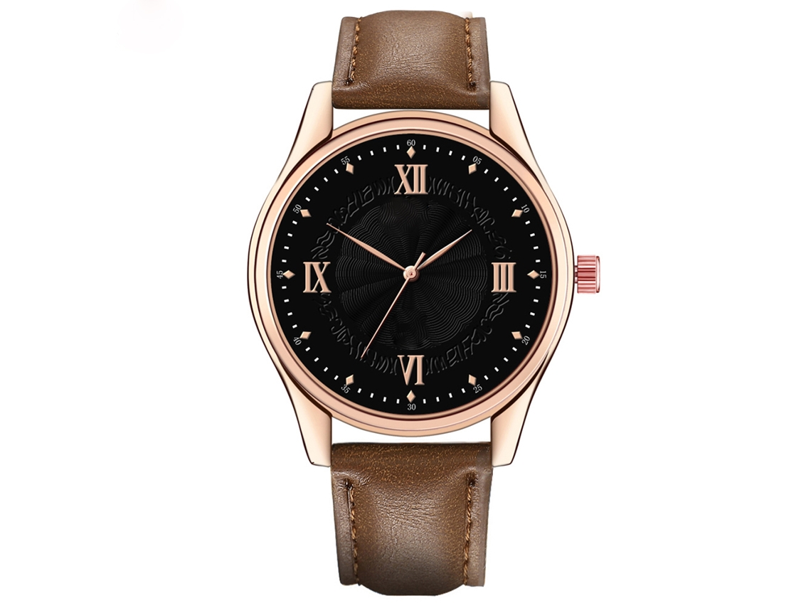 Relógio de Pulso Masculino de Quartzo com Pulseiro Pu Estilo Simples (café Escuro Preto)