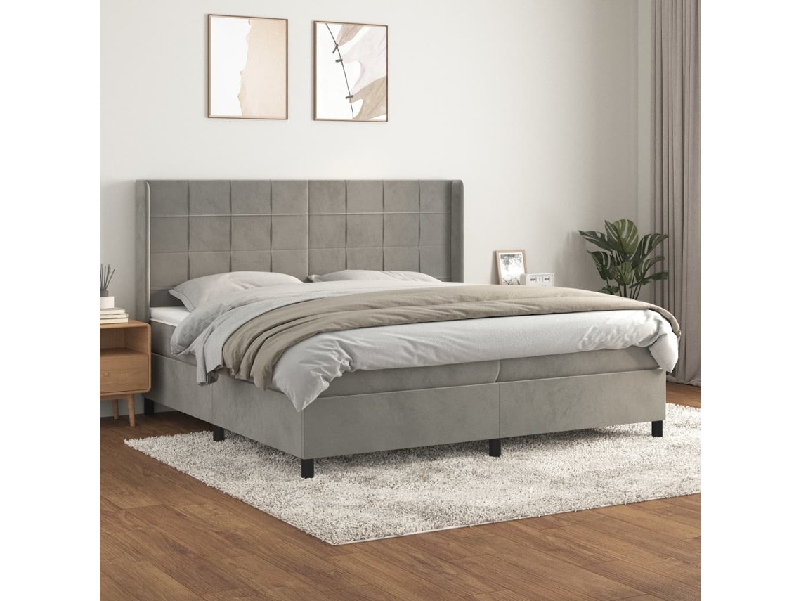 Cama Com Molas/colchão 200x200 Cm Veludo Cinzento-claro