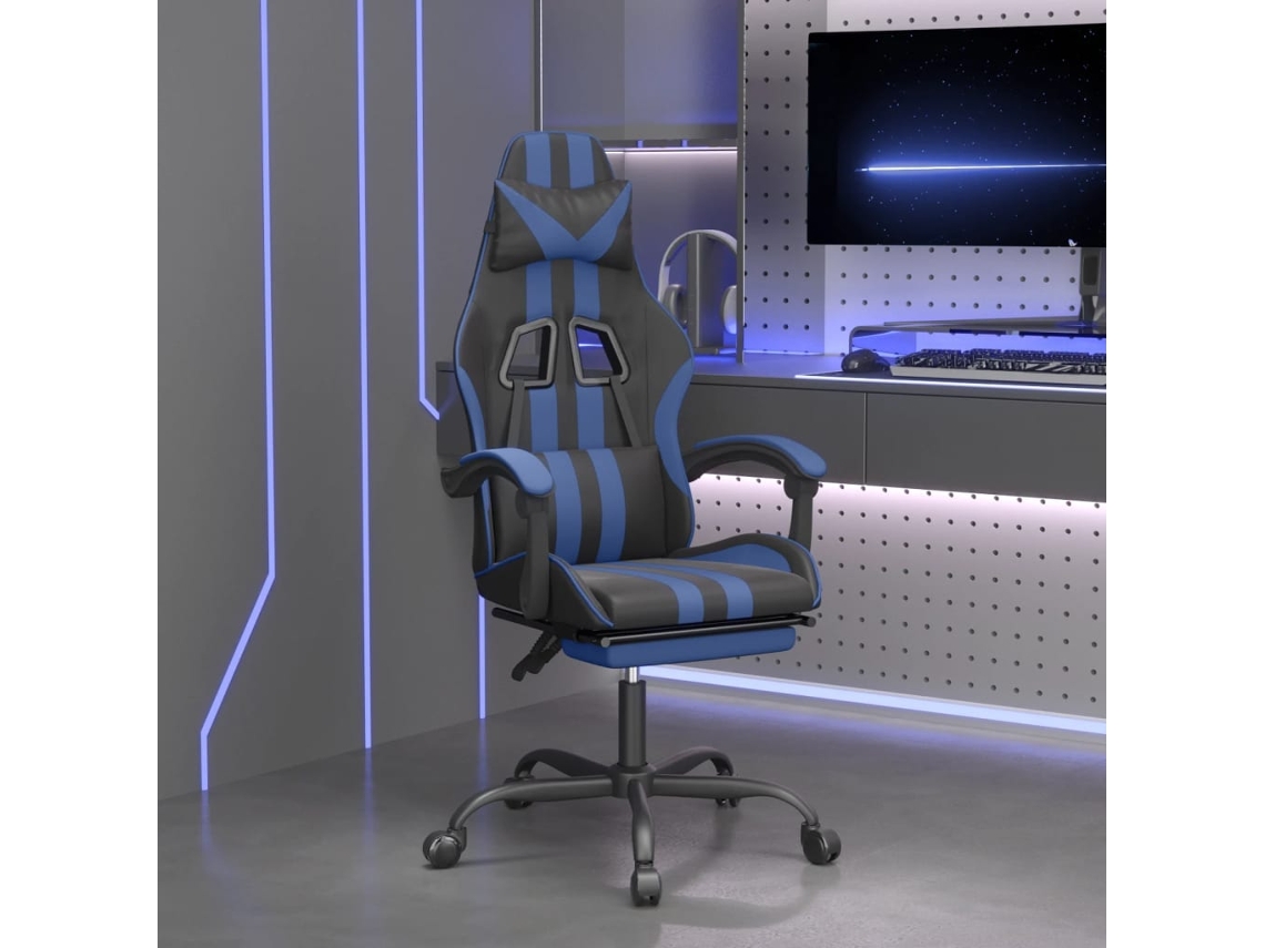 Vidaxl Cadeira Gaming C/ Apoio Para Pés Couro Artificial Preto E Azul