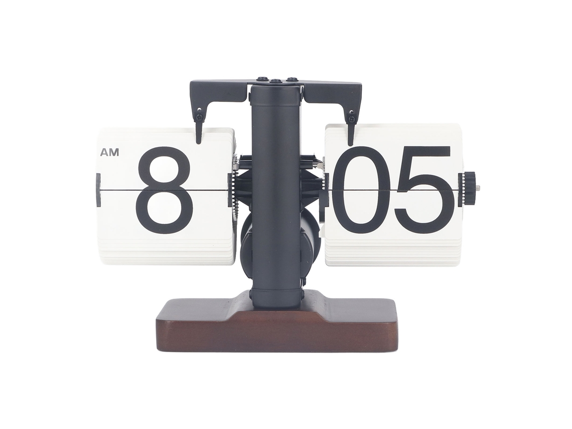 Primerox relógio Mecânico de Virar Retrô Madeira de Nogueira Decoração Desktop Office Preto Branco