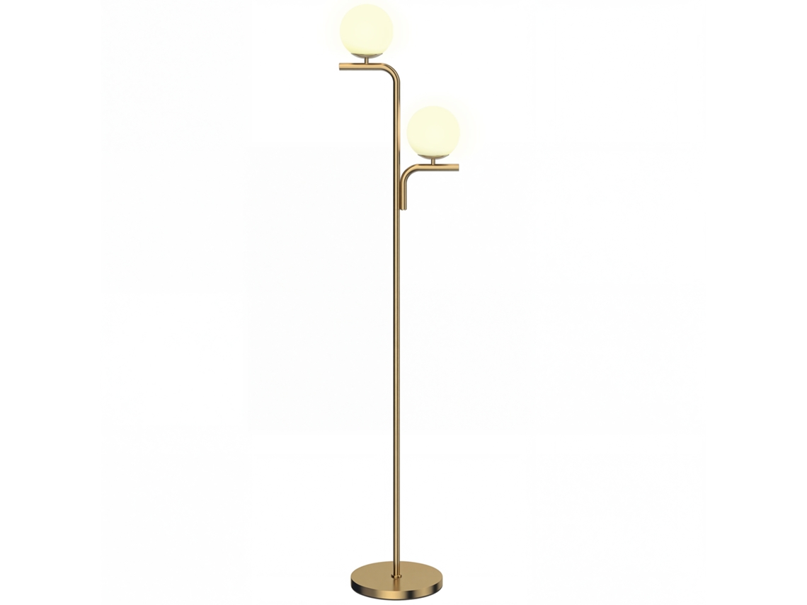 Luminária De Chão Com Duas Lâmpadas Para Sala De Estar. Luminária De Chão Com 3 Temperaturas De Luz. Cúpula De Vidro. Dourada.