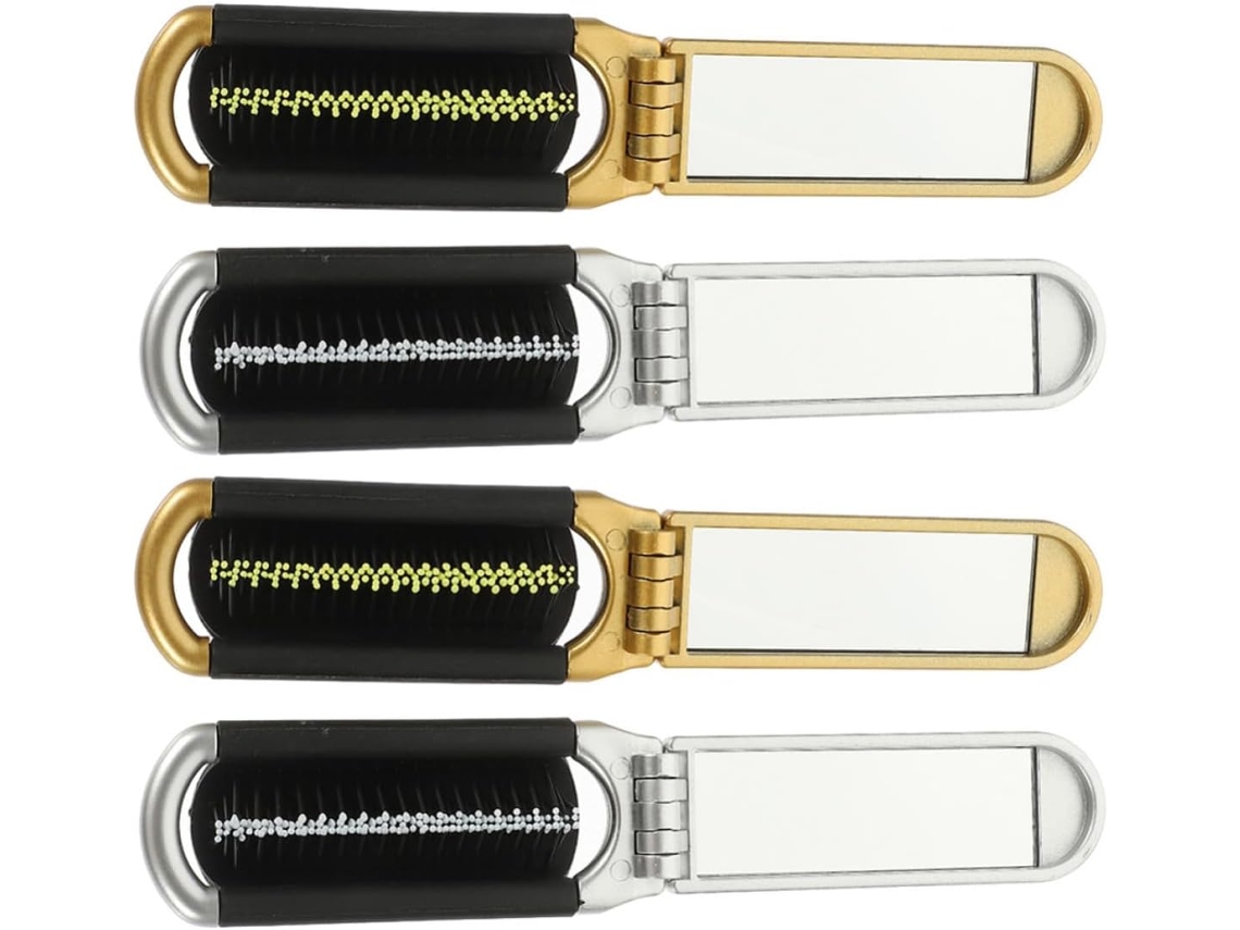 Conjunto de 4 escovas de cabelo dobráveis com espelho, escova massageadora suave no abdômen