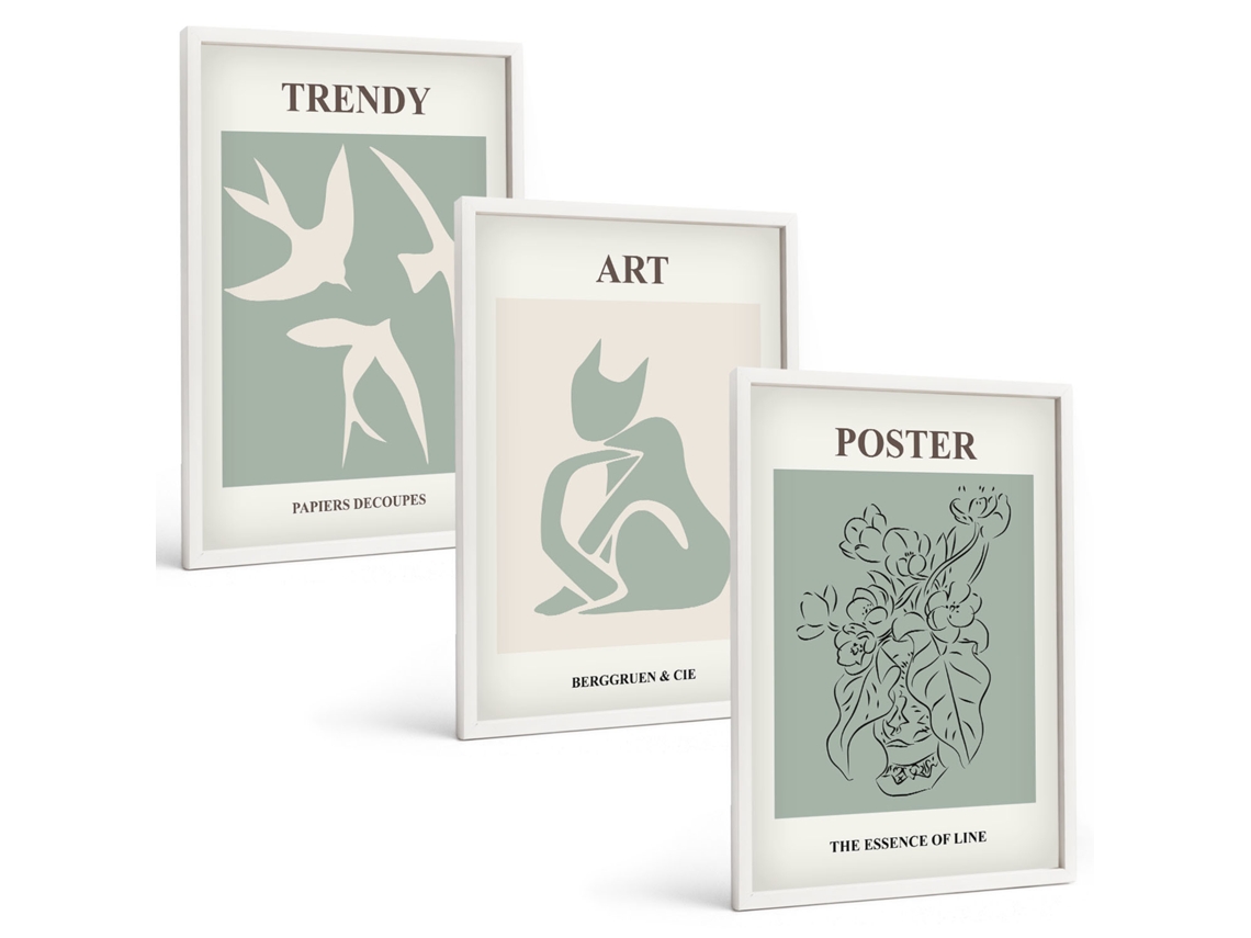 Composição De Quadros Ilustrações Elegantes De Matisse Moldura Branca Imagens Para Um Quarto Infantil Espelharte (3 Piezas De 40x60 Cm)