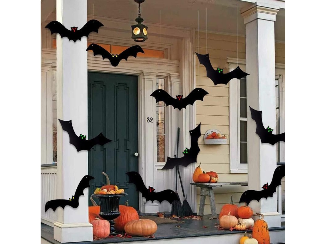 12 morcegos de Halloween Nova Line, pendurados, olhos brilhantes, decoração de festa ao ar livre | S/MARCA