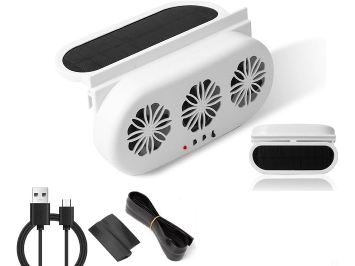Ventilador Solar Para Carro Com Alimentação Dupla Usb, 3 Ventiladores, 5000rpm Para Carro, Caminhão, Suv, Kit De