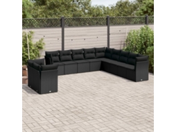 11 Pcs Conjunto Sofás De Jardim C/ Almofadões Vime Pe Preto Dkd Home Decor