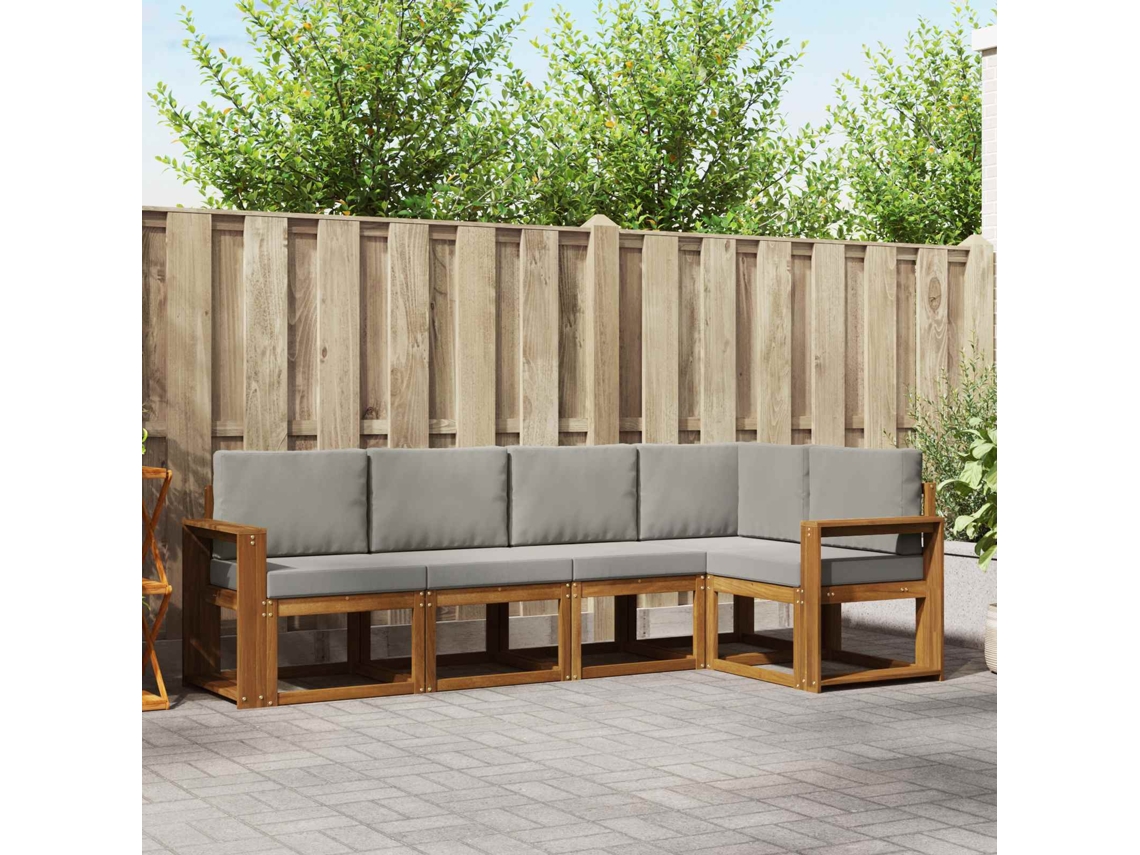 Vidaxl Conjunto De Sofás Para Exterior 5 Pcs Cinza Natural E Claro