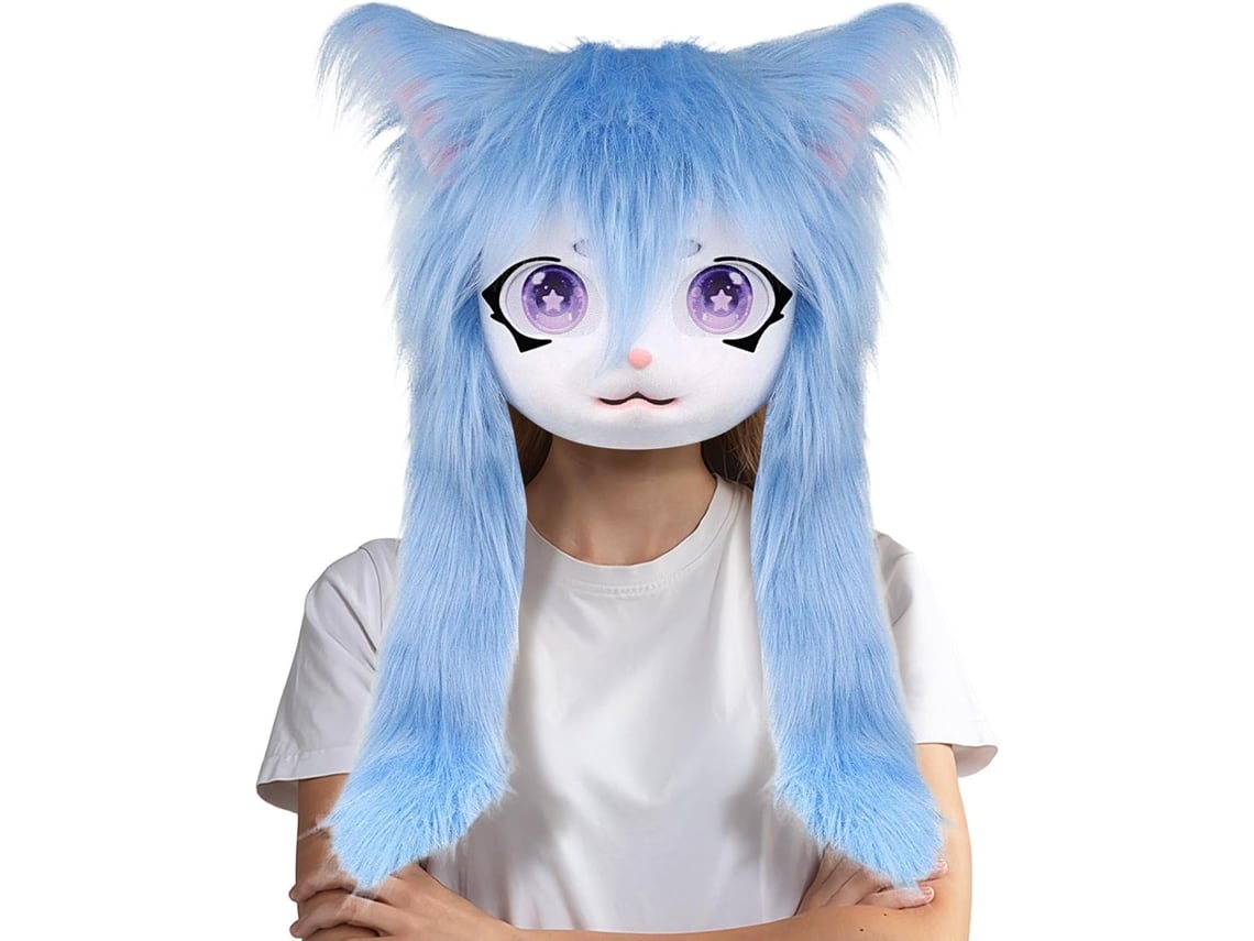 Cabeças De Cosplay Peludas, Máscara De Gato De Rosto Inteiro Com Olhos Grandes E Pelo Longo, Acessór Vayotoy