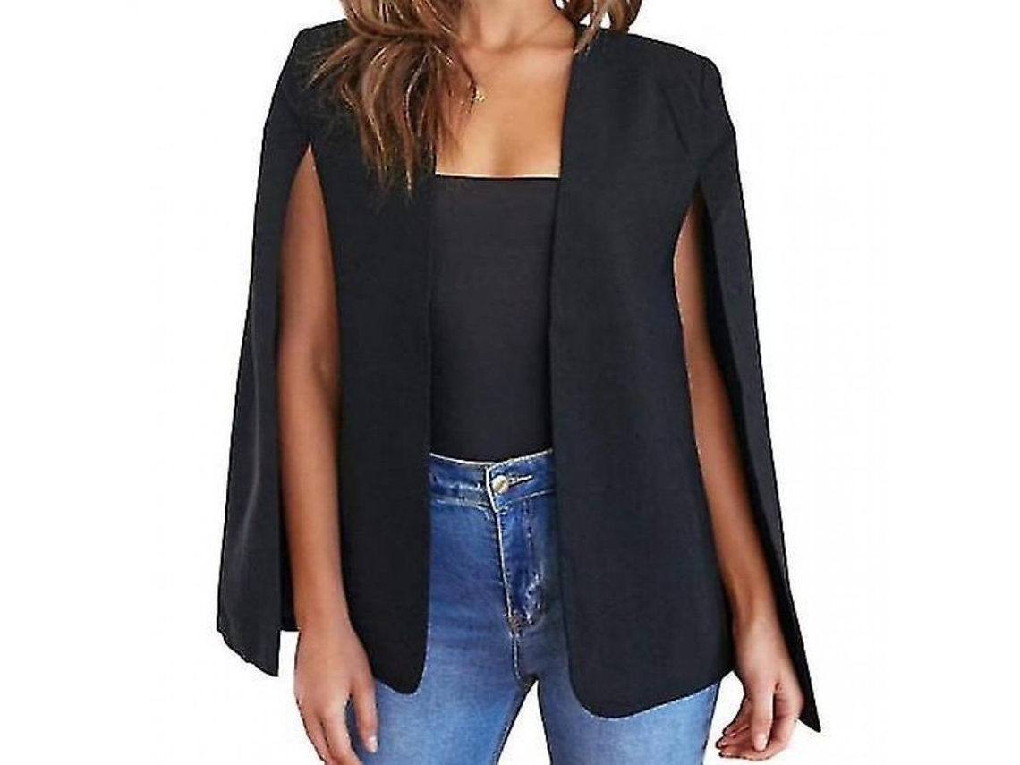 2026 jaqueta Blazer com Capa para Mulher com Mangas Divididas e Frente Aberta Jaqueta Casual de Trabalho Zcs XL Negro