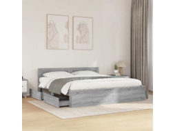 Vidaxl Estrutura De Cama C/ Cabeceira Derivados Madeira Cinza Sonoma