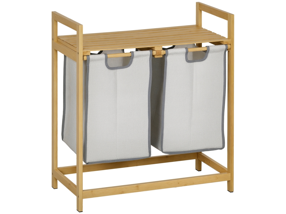 Cesto de Roupa Suja de Bambu com 2 Sacos Removíveis e Prateleira,20kg,2x40.6l,64x33x73cm,natural BTFORUS