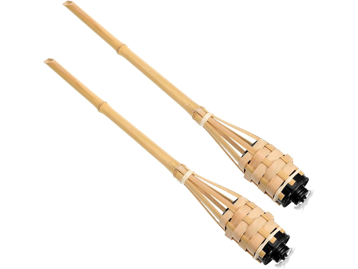 Conjunto de 2 Tochas de Exterior em Bambu Trançado Natural, Leves e Práticas para o Jardim. SFUSHOS