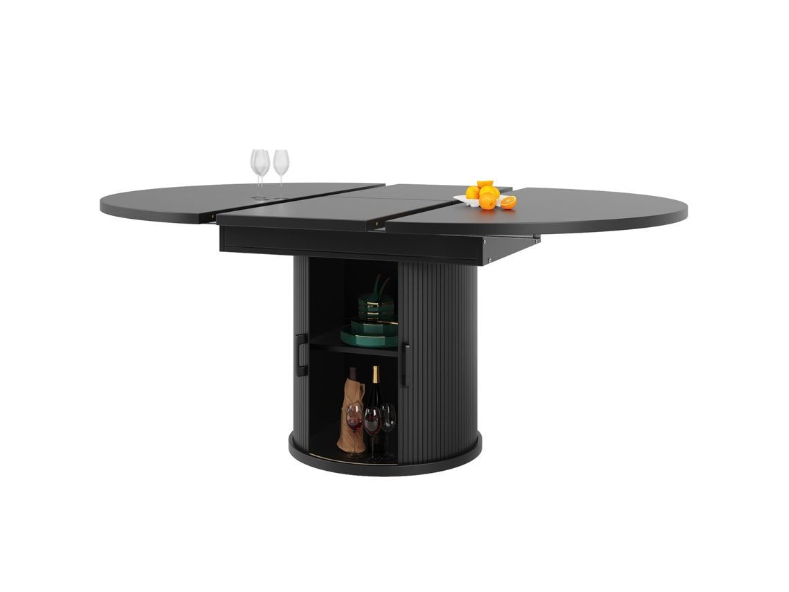 Mesa de Jantar redonda PAPRIKA para 6 pessoas, tampo de nogueira e preto, 118 a 158 cm