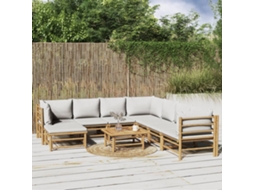 Vidaxl 9 Pcs Conj. Lounge De Jardim Bambu C/ Almofadões Cinzento-claro