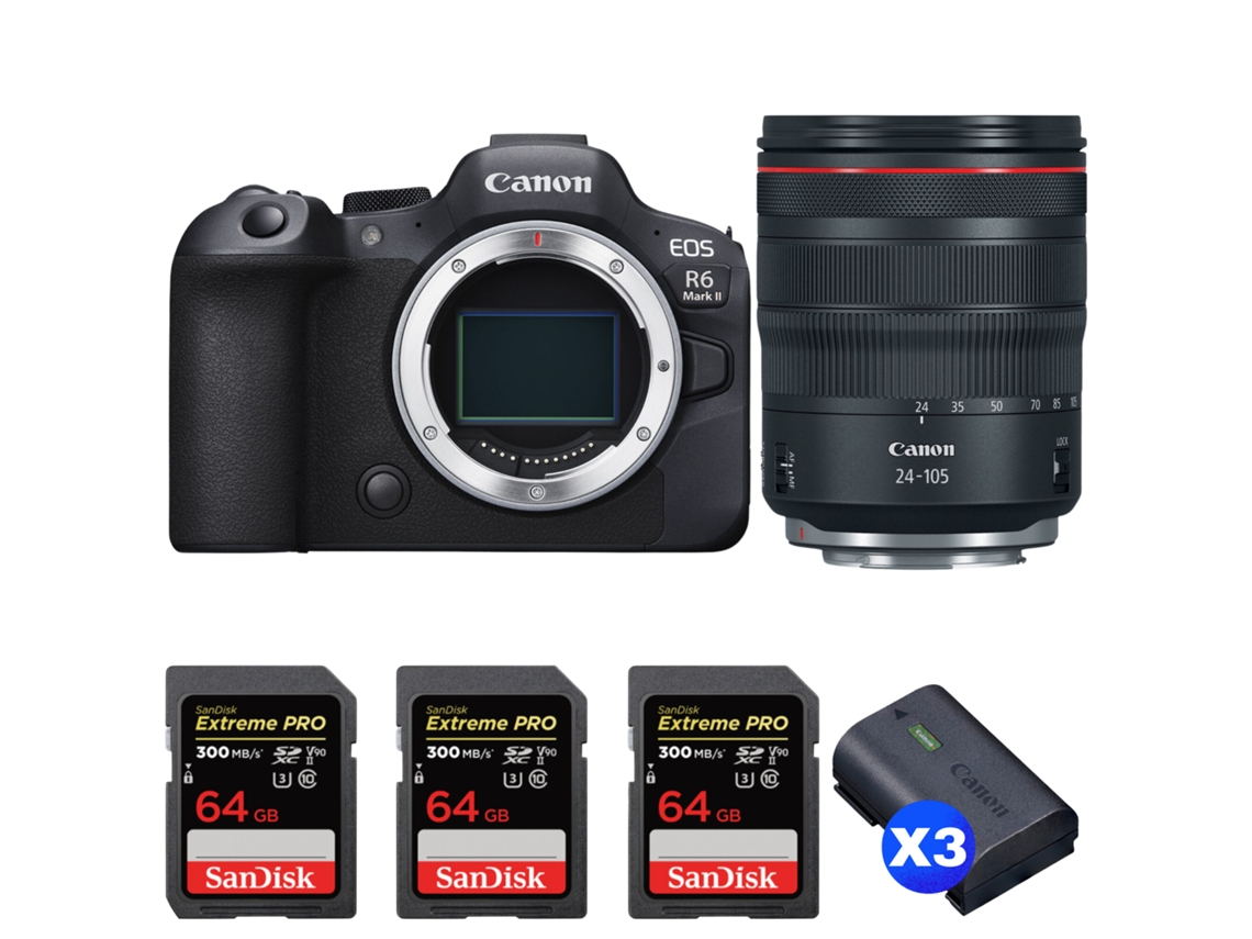 Eos R6 Mark Ii + Rf 24 105mm F/4 L Is Usm + 3 Sandisk 64gb Uhs ii 300mb/s + 3 Canon Lp e6nh + Ebook “20 Dicas para Fotos Que Impressionam” CANON
