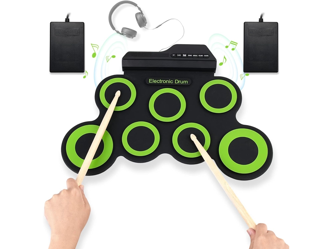 Bateria Eletrônica Digital Usb Com 7 Pads E Pedal De Ângulo Tipo Faca Chrui (verde)