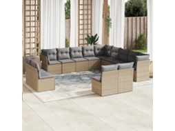 Vidaxl 13 Pcs Conjunto De Sofás P/ Jardim Com Almofadões Vime Pe Bege