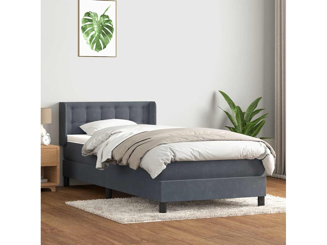 Cama Com Molas/colchão Cinza-escuro 80x210 Cm Veludo