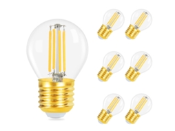 Conjunto de 6 lâmpadas LED de filamento vintage NETTLIFE E27, brancas, quentes, 4W, 2700K, G45, vidro de alta qualidade.