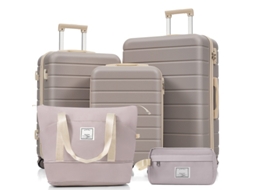 Conjunto De Malas M-l-xl, Abs Rígida, Rodas Giratórias, Fecho, Necessaire, Cor Rosa-marrão.