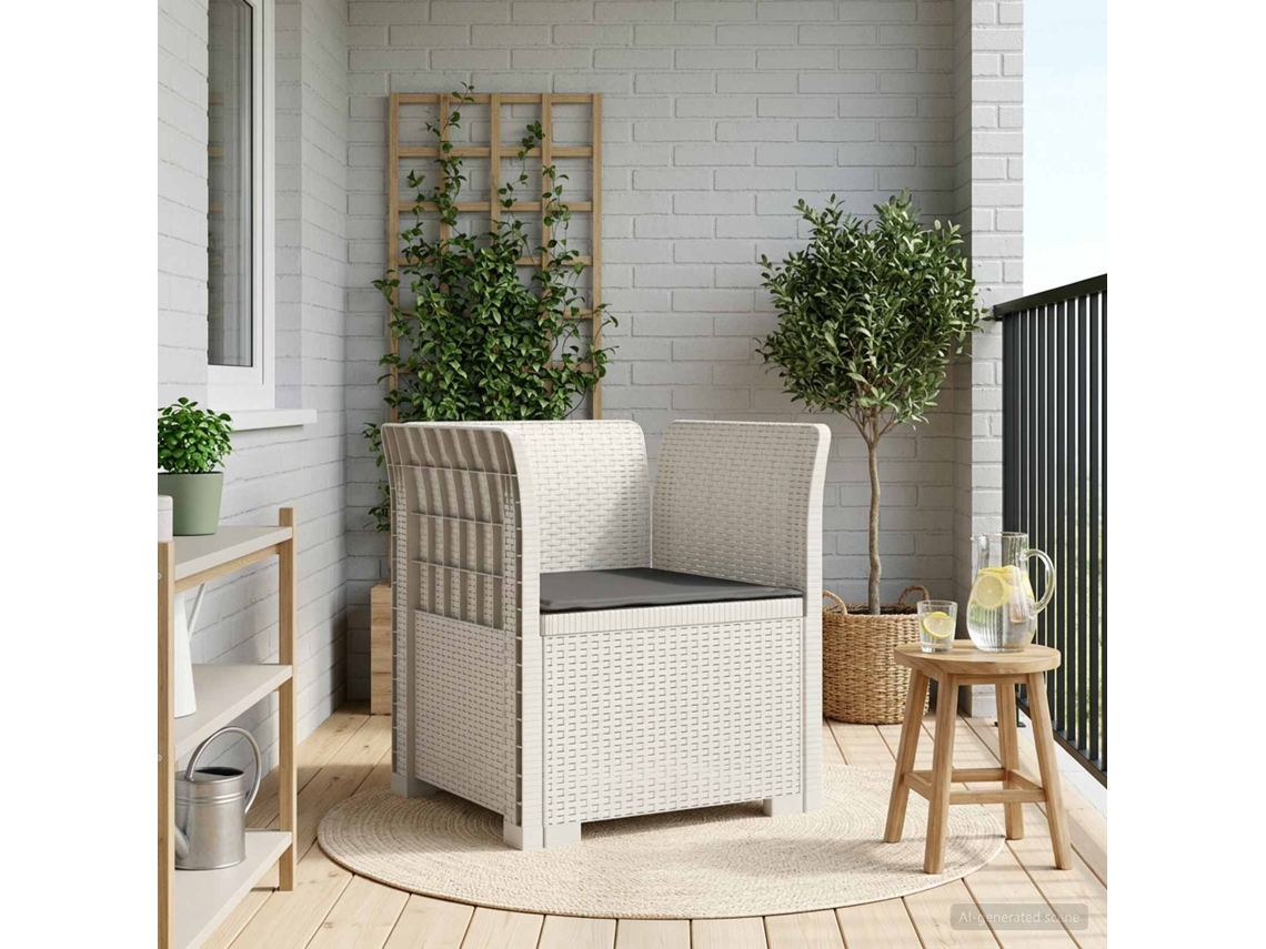 Vidaxl Poltrona 1 Lugar Com Almofada Look Rattan Pp Branco