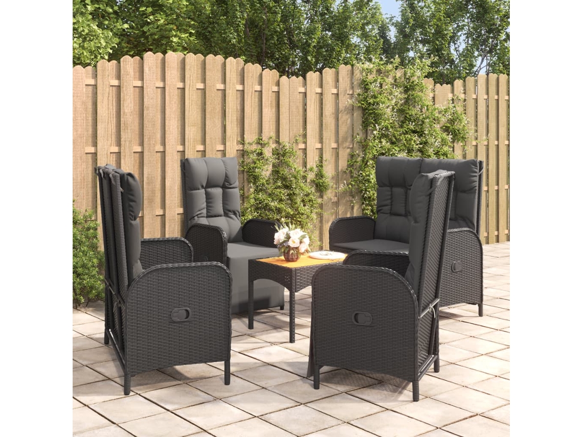 Vidaxl 5 Pcs Conjunto De Jantar P/ Jardim C/ Almofadões Vime Pe Preto