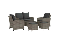 Conjunto de 6 Sofás de Jardim com Almofadões em Vime Cinzento MAISON EXCLUSIVE