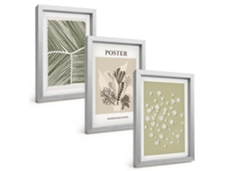 Um Conjunto De Imagens Decorativas Em Uma Molduramotivos Suaves De Plantas Moldura Prateada Pinturas De Quarto Espelharte (3 Peças 20x30 Cm)