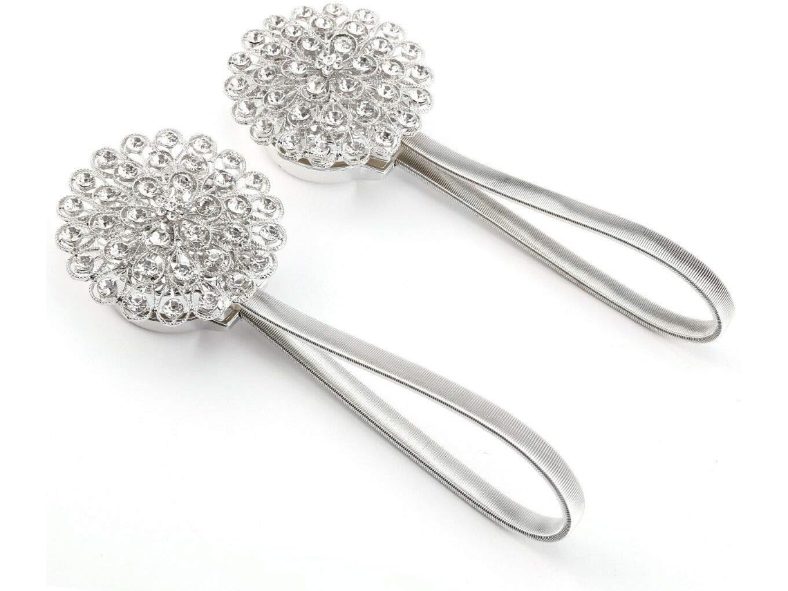 Suportes Magnéticos Para Cortina Em Formato De Flor De Cristal(2 Unidades) Com Cordão Retrátil, Ideais Para Quarto, Sala De Estar E Escritório