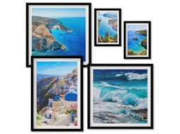 Composição De Quadros Na Parede Pedras De Areia, Pintura Moderna Moldura Branca Quadros Para O Escritório Espelharte (conjunto De 5 Imagens)
