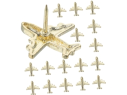 Tachinhas douradas em metal no formato Pretyzoom Avião, 60 unidades, design exclusivo e fixação firme para mesa.