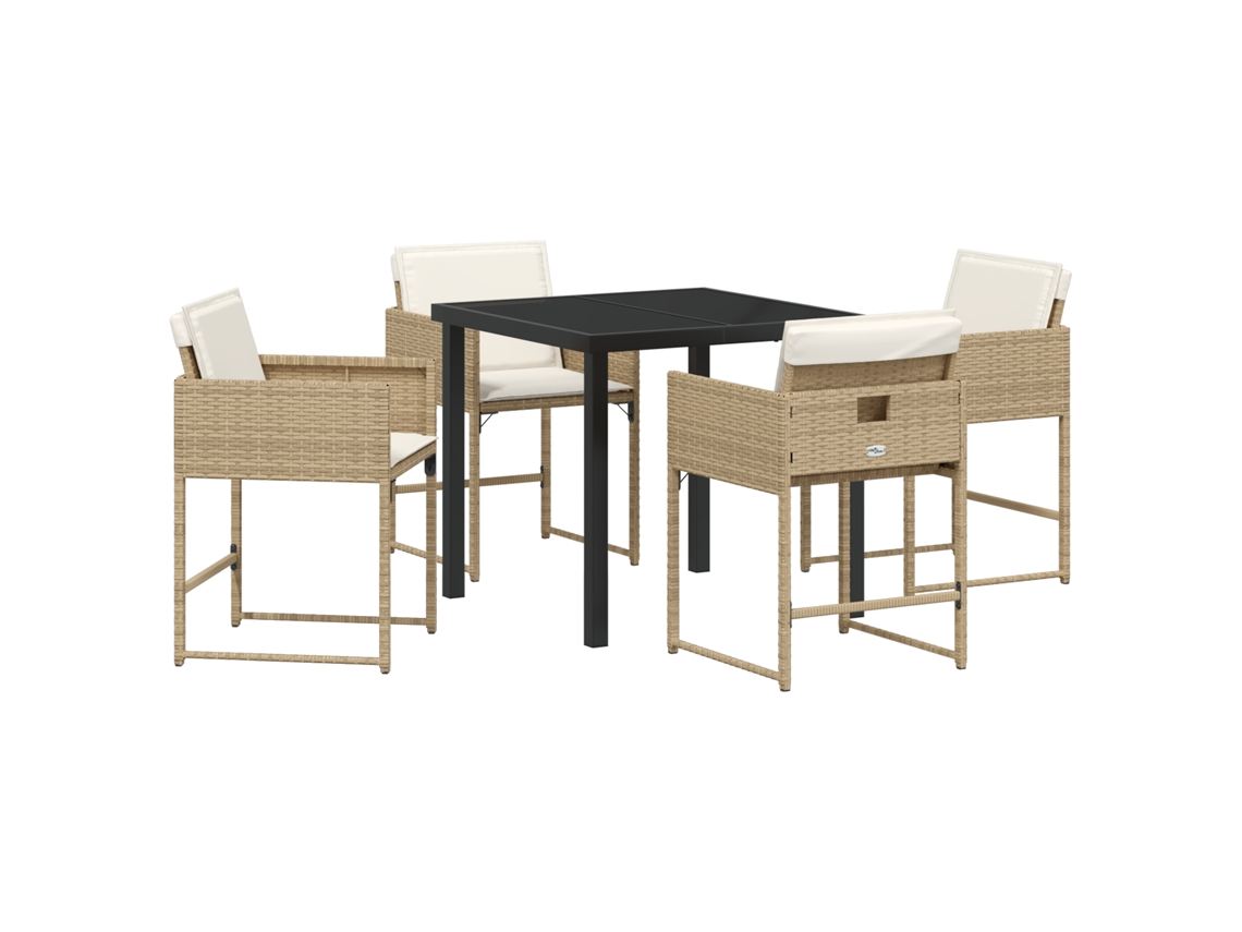 Conjunto 5 De Jantar De Jardim De Vidaxl Com Almofadas Bege De Rattan Polimérico
