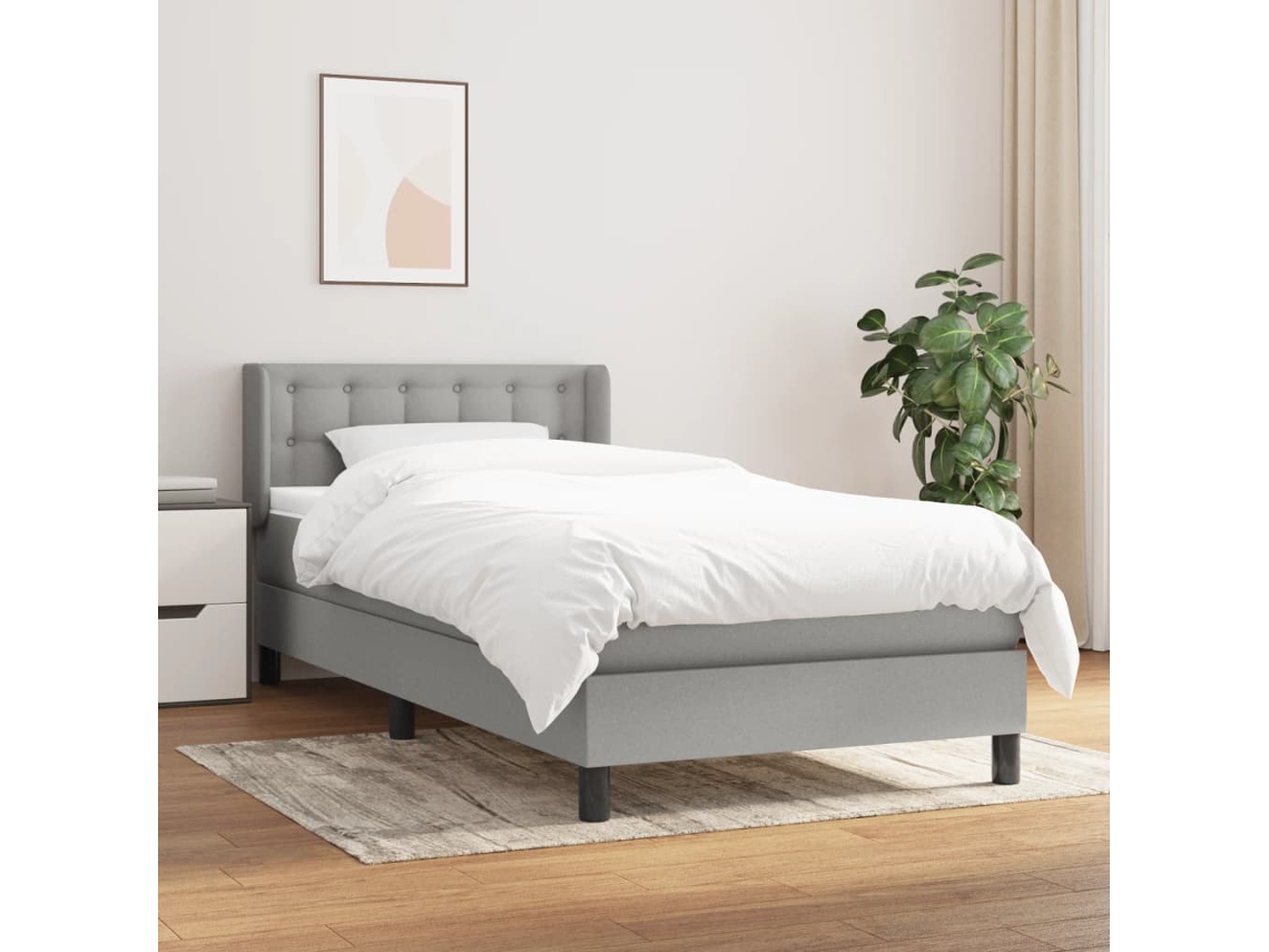 Vidaxl Cama Com Molas/colchão 90x190 Cm Tecido Cinzento-claro