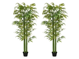 Conjunto De 2 Plantas Artificiai Poliéster, Bambu, Pp, Cimento Cor Verde Ø17x180 Cm Homcom