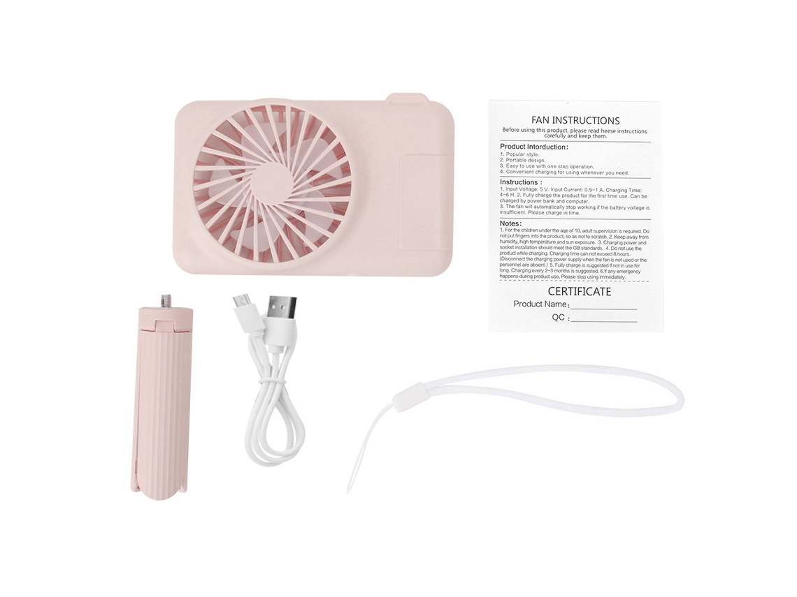 Ventilador de Mesa Usb Recarregável Portátil Rosa
