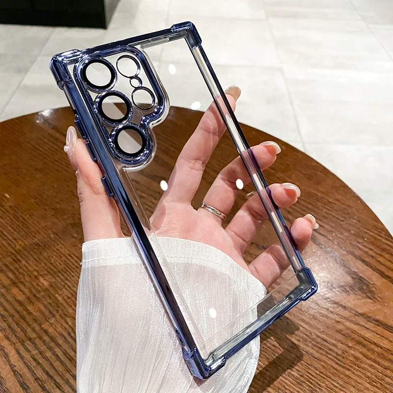 (azul Samsung S23) Capa Rígida Transparente De Luxo Com Revestimento Eletroplástico E À Prova De Choque