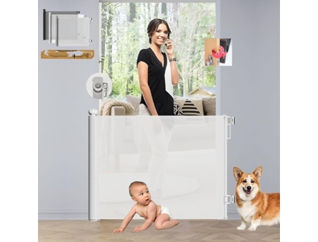 Barreira de Segurança Infantil PARVULÍ Branco Retrátil 140 cm com 2 Protetores de Porta