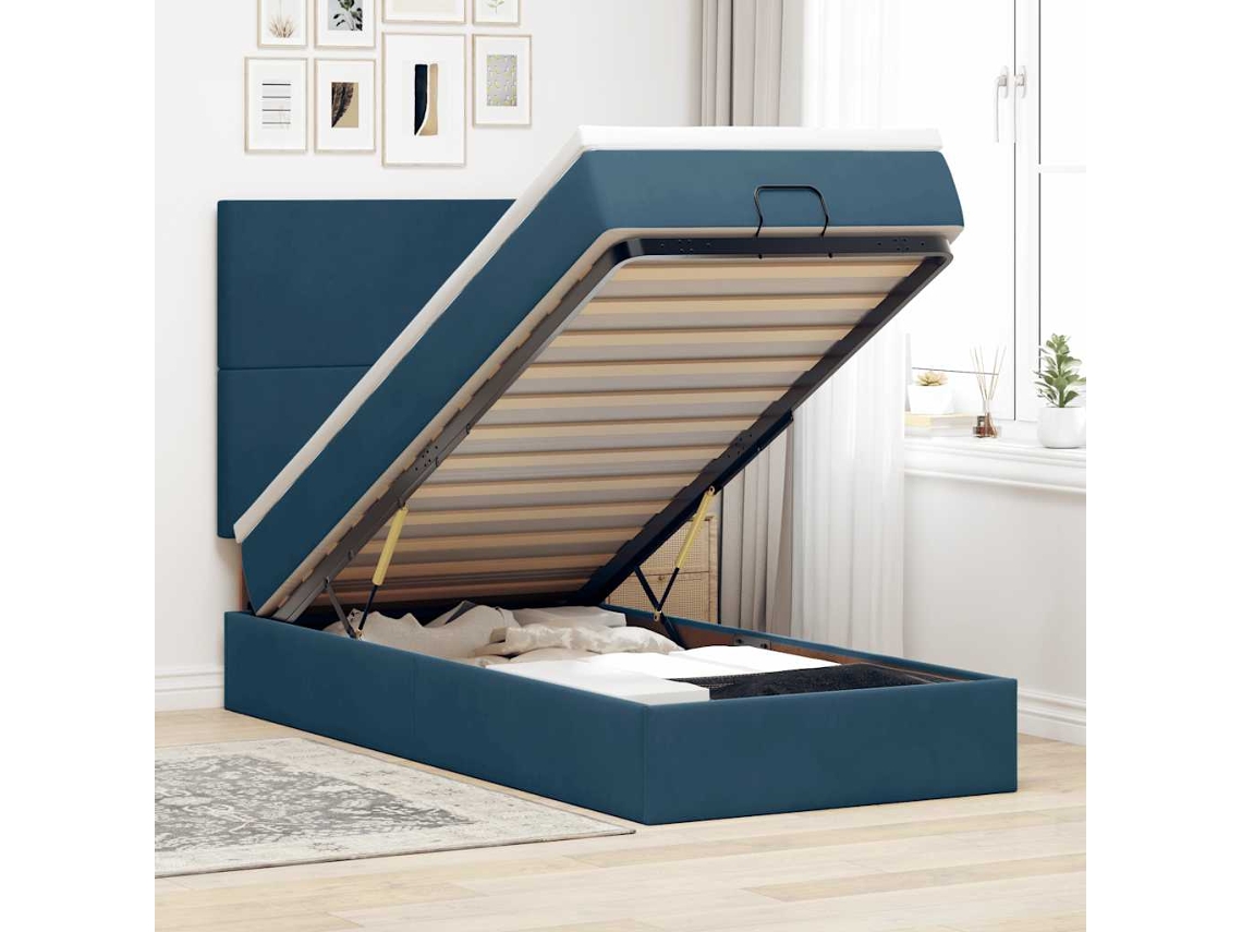 Vidaxl Estrutura De Cama Otomana Com Colchões Azul Escuro Veludo