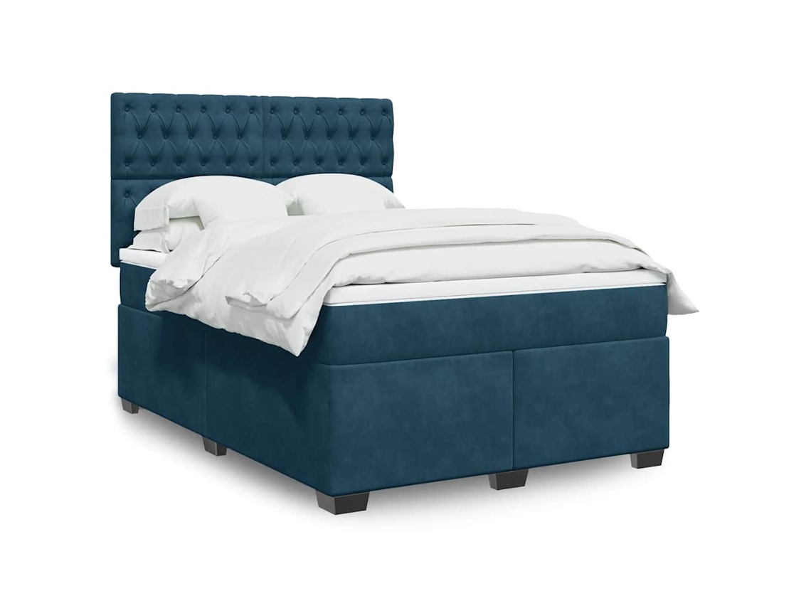 Vidaxl Cama Boxspring Com Colchão 140x190 Cm Veludo Azul
