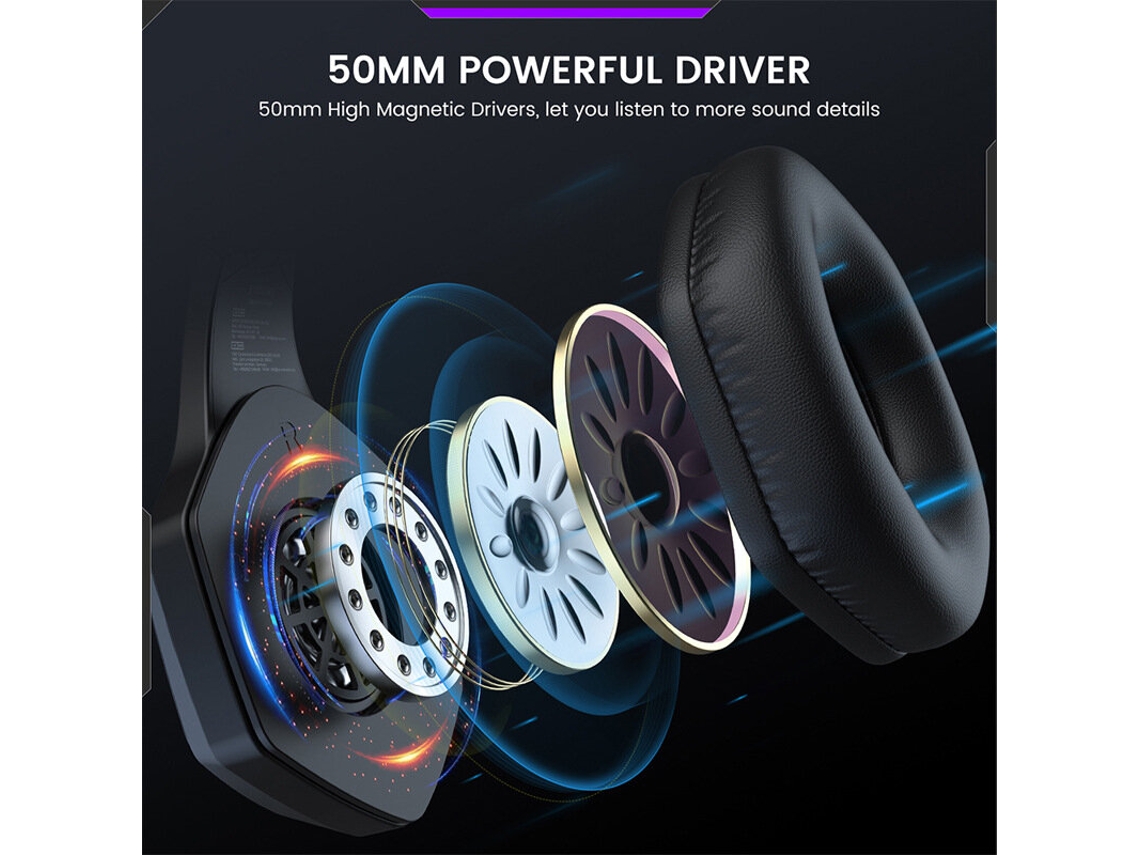 Fone Gamer Eksa E1000WT Surround 7.1 MDUG Sem Fio Bluetooth Driver 50mm com Baixa Latência 36h e Fio 35mm