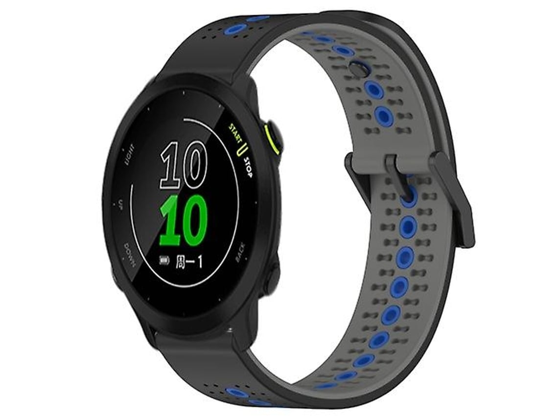Pulseira De Silicone, Compatível Com Relógio Garmin Forerunner 158 20 Mm, Preta/ Cinza/ Azul.