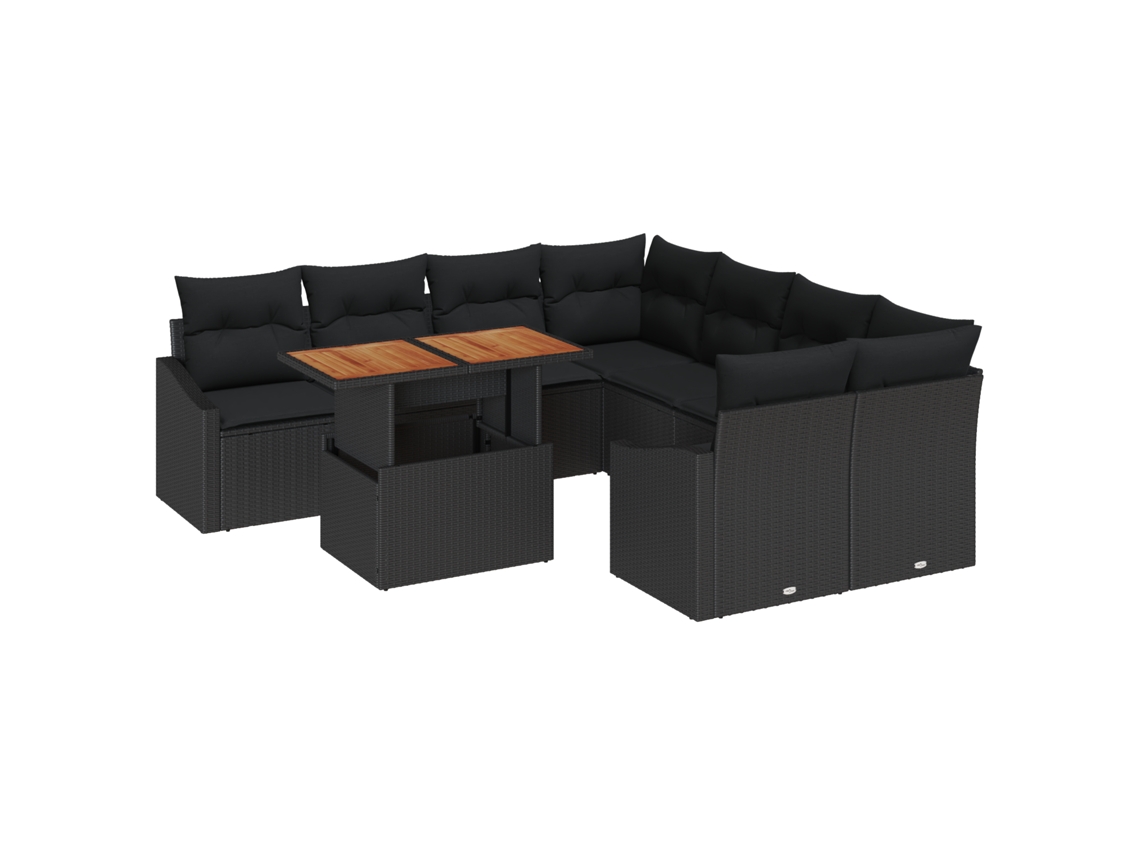 Conjunto 9 Conjunto De Jantar De Jardim Vidaxl Preto Vime Pe (100 X 55 X 73 Cm)