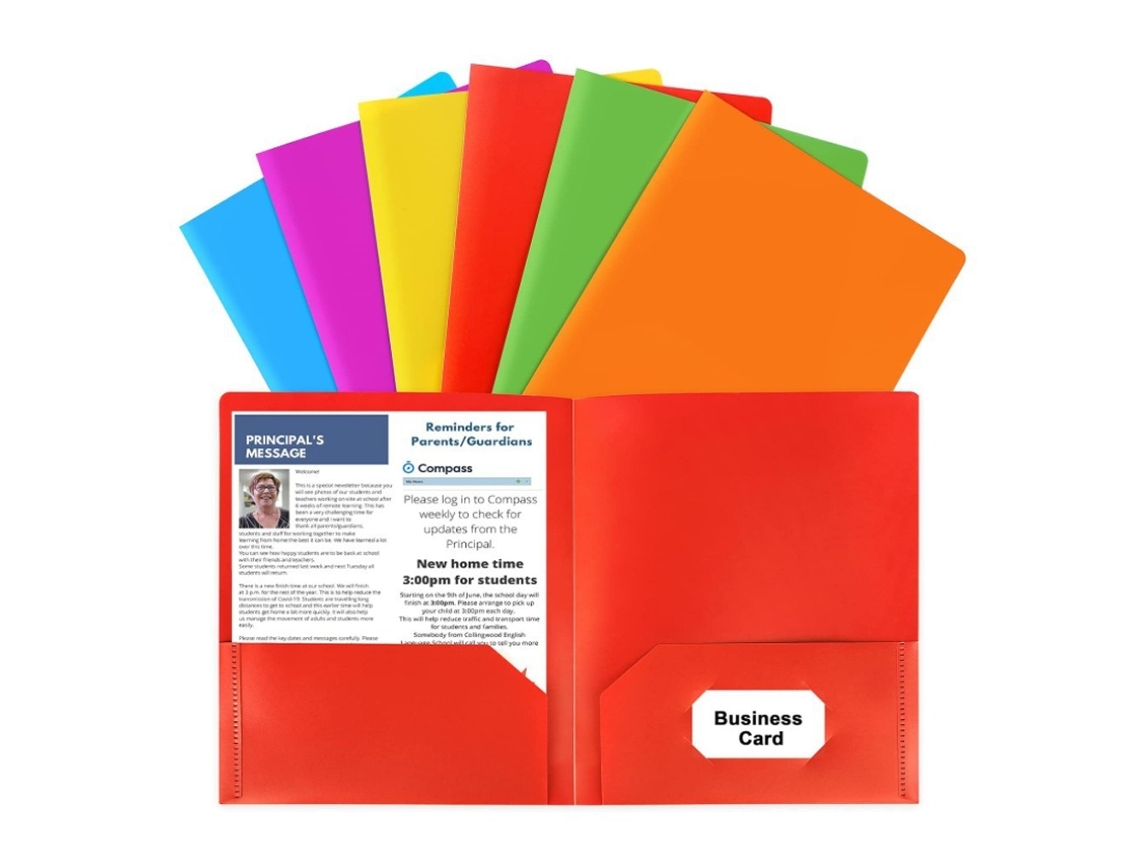 Pasta Pp Colorida 2 Bolsos A4 Impermeável Resistente Documentos Escolares