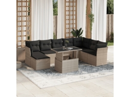 Vidaxl 9 Pcs Conj. Sofás Jardim Com Almofadões Vime Pe Cinzento-claro